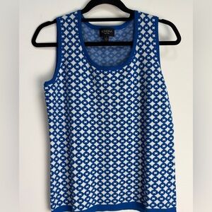 Rondina NY Blue and White Patterned Tank shirt blouse woman's
